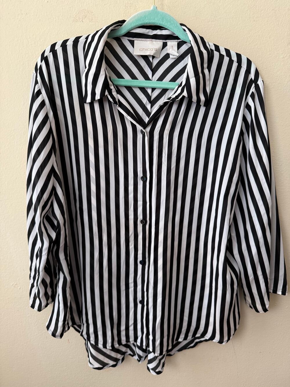 Chico's Black & White Stripe Shirt Size 3